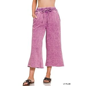 NTW Ladies Light Plum Acid Wash Fleece Palazzo Drawstring Waist Sweatpants